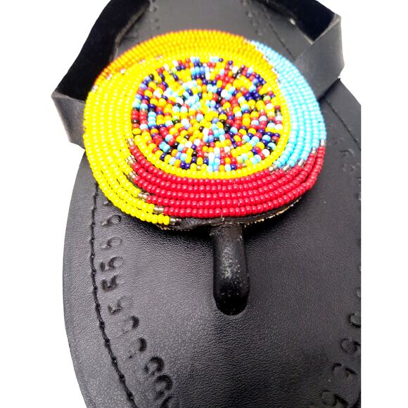 Masaai Leather African Beaded Black Sandals Size 7 - Picture 5 of 8
